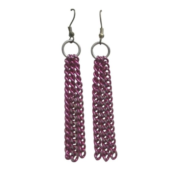 Unbranded Jewelry - Vintage Purple Chain Drop Dangle Earrings Pierced 31470 Fuscia Pink